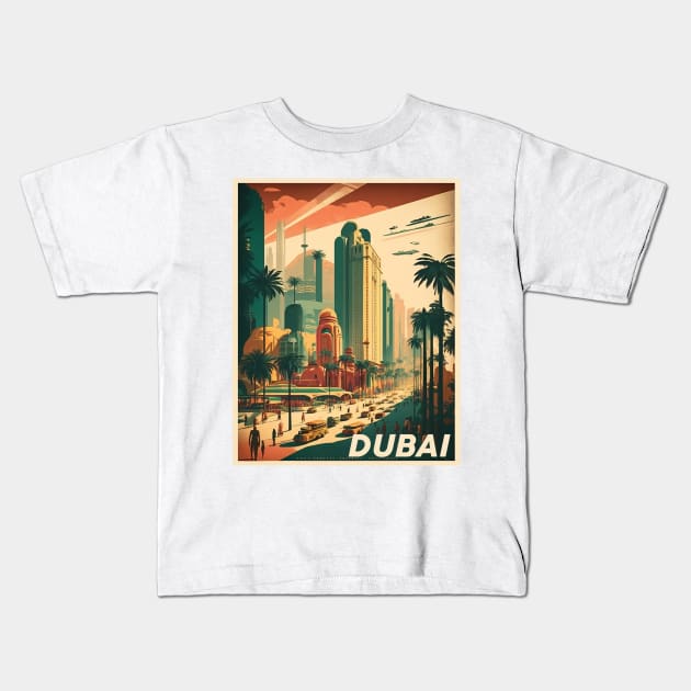 Dubai Cityscape Vintage Travel Art Poster Kids T-Shirt by OldTravelArt